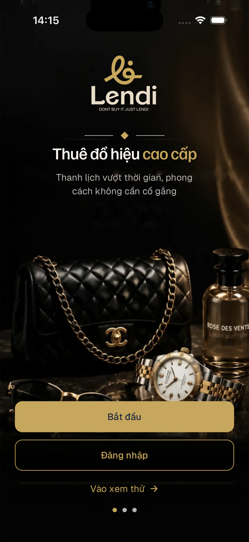 Màn hình chào mừng LENDI trên iPhone simulator